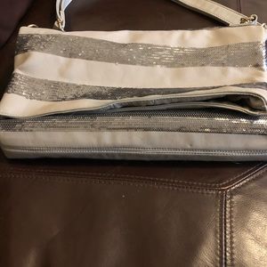 Deuce lux gray leather with silver sequin stripes